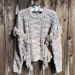 Joie Colorful Pastel Rose Meghan Cable Knit Fringe Crop Sweater Wool Blend Sz M